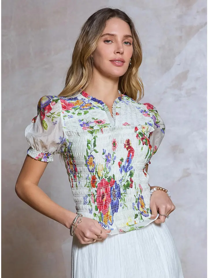 Floral Print Split Neck Top