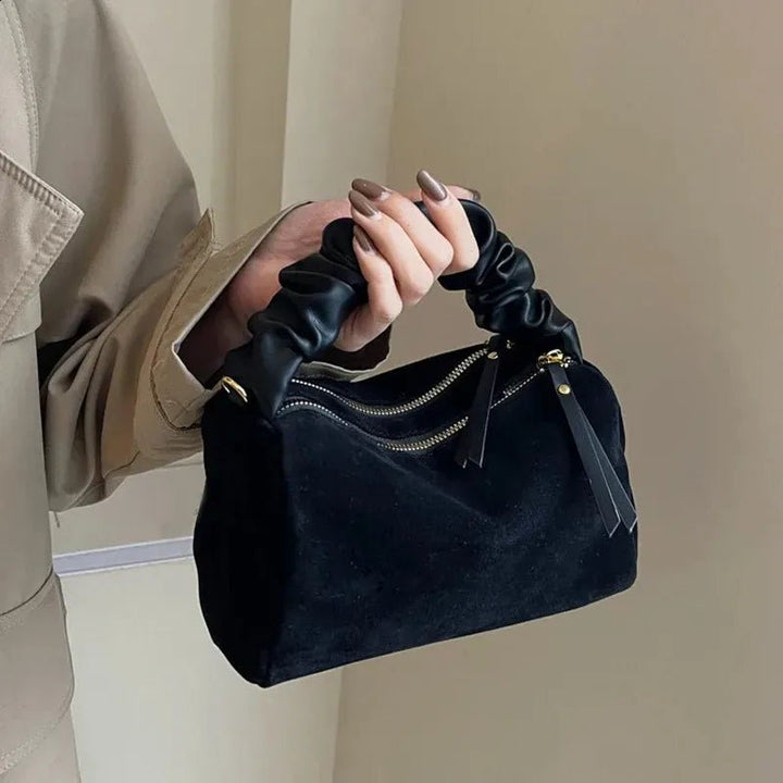 Faux Suede Ruched Handle Crossbody/Satchel Bag