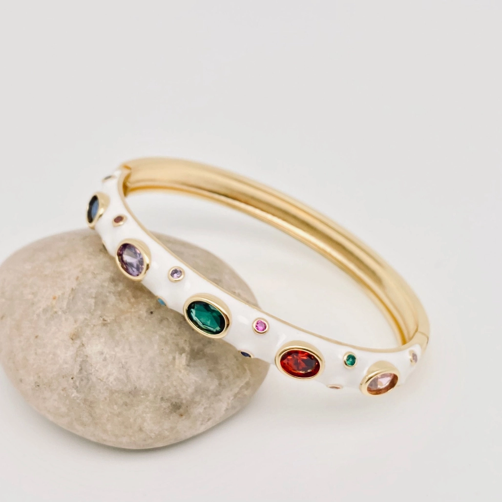 Inlaid Cubic Zirconia Gold Plated Enamel Bangle