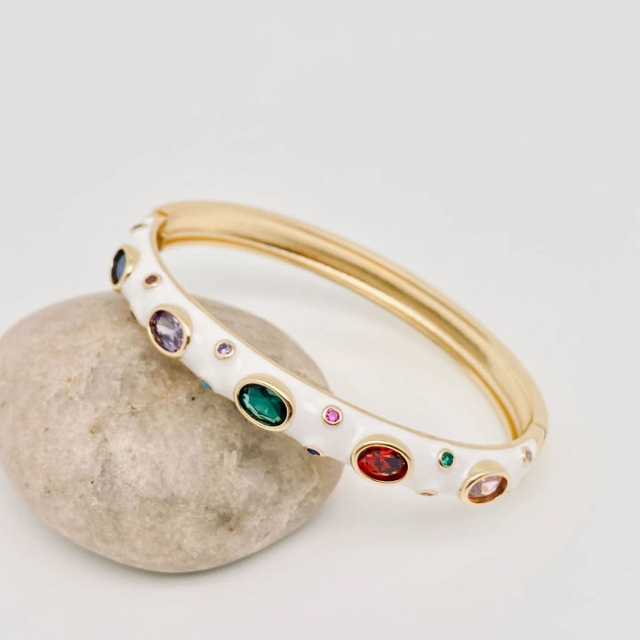Inlaid Cubic Zirconia Gold Plated Enamel Bangle