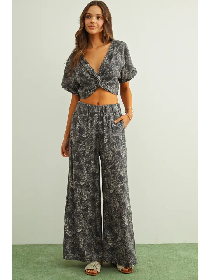 Leaf Print Faded Effect Pants