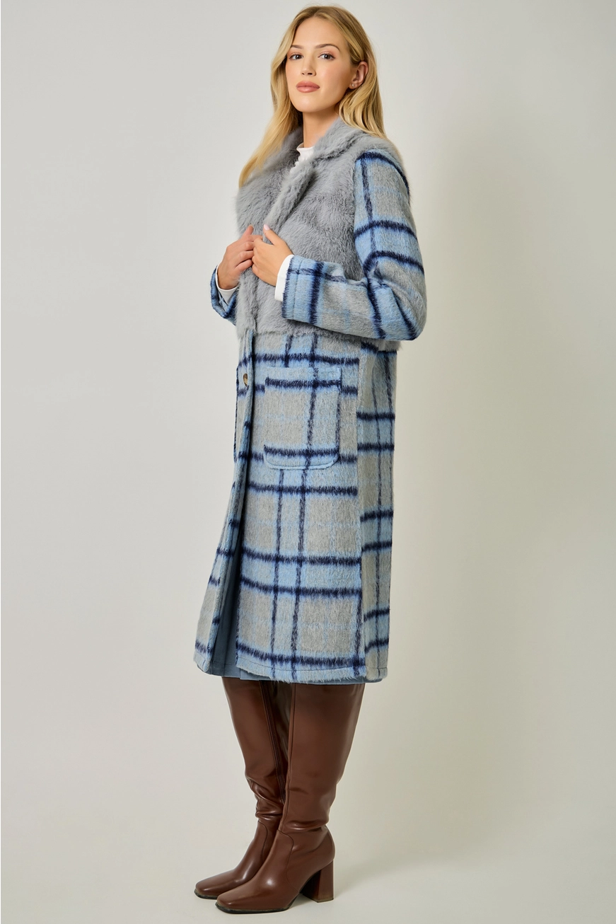 Faux Fur Mixed Media Long Coat