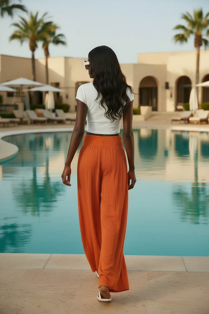 Orange Palazzo - Plain White Back Poolside