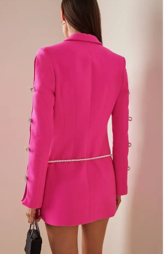 Holly Pink Oversized Blazer/ Dress with Rhinestone Bowtie and Pearl ( Special Order)