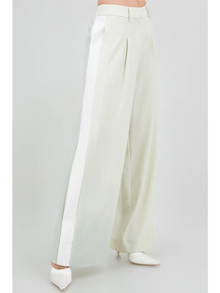 Contrast Side Panel Wide Leg Soft Woven Trousers