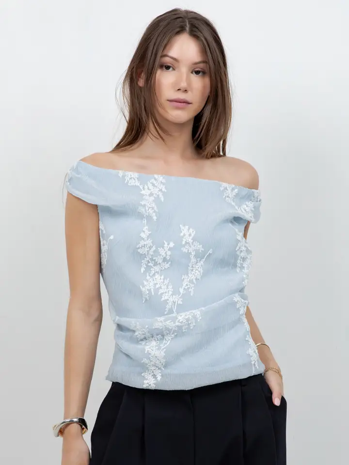 Embroidered Soft Woven Off Shoulder Blouse