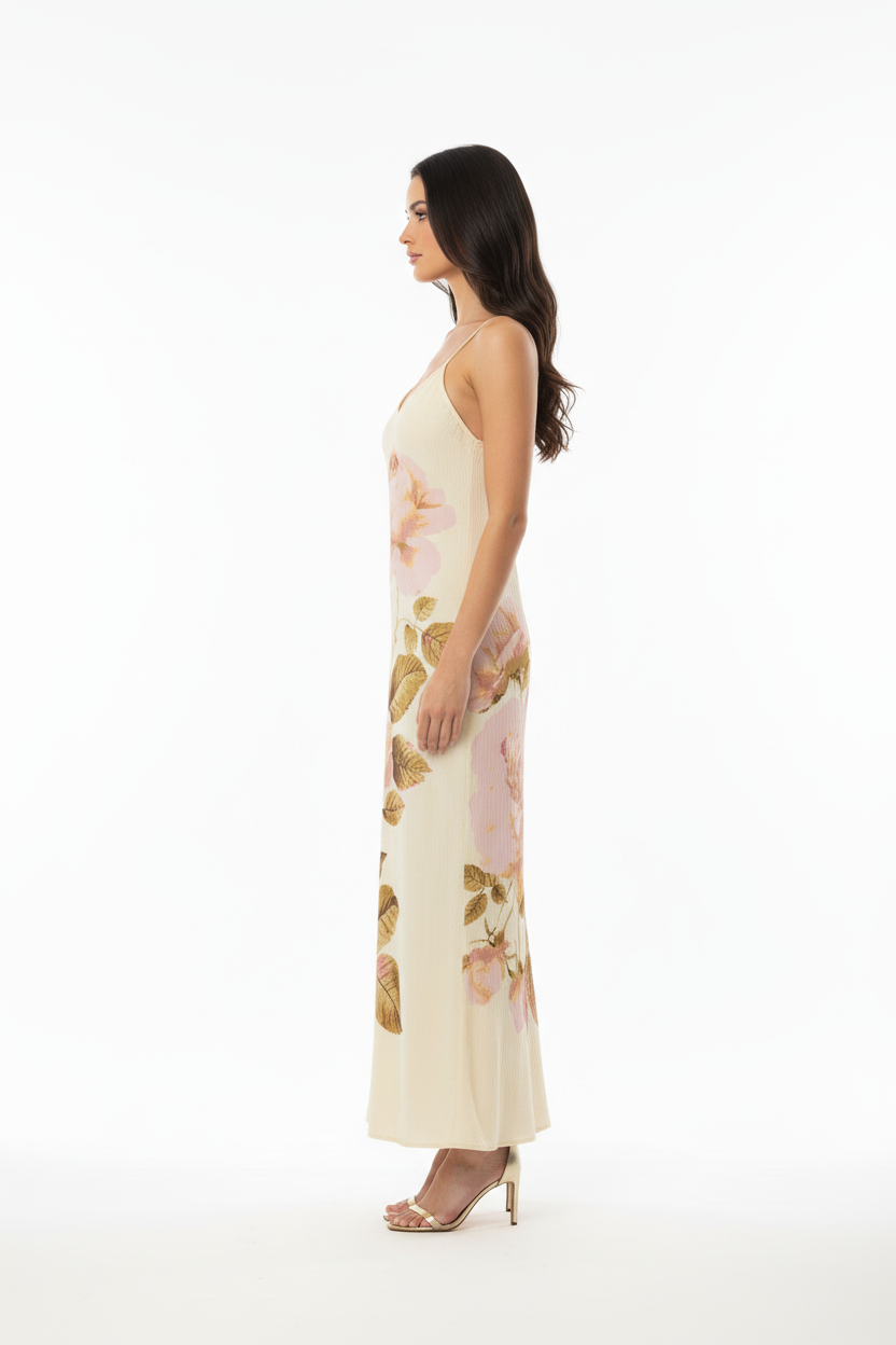 Pale Yellow Floral Maxi - Side View