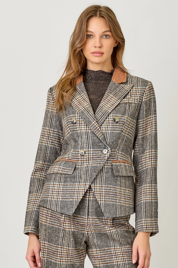Drew Plaid Double Breasted Blazer