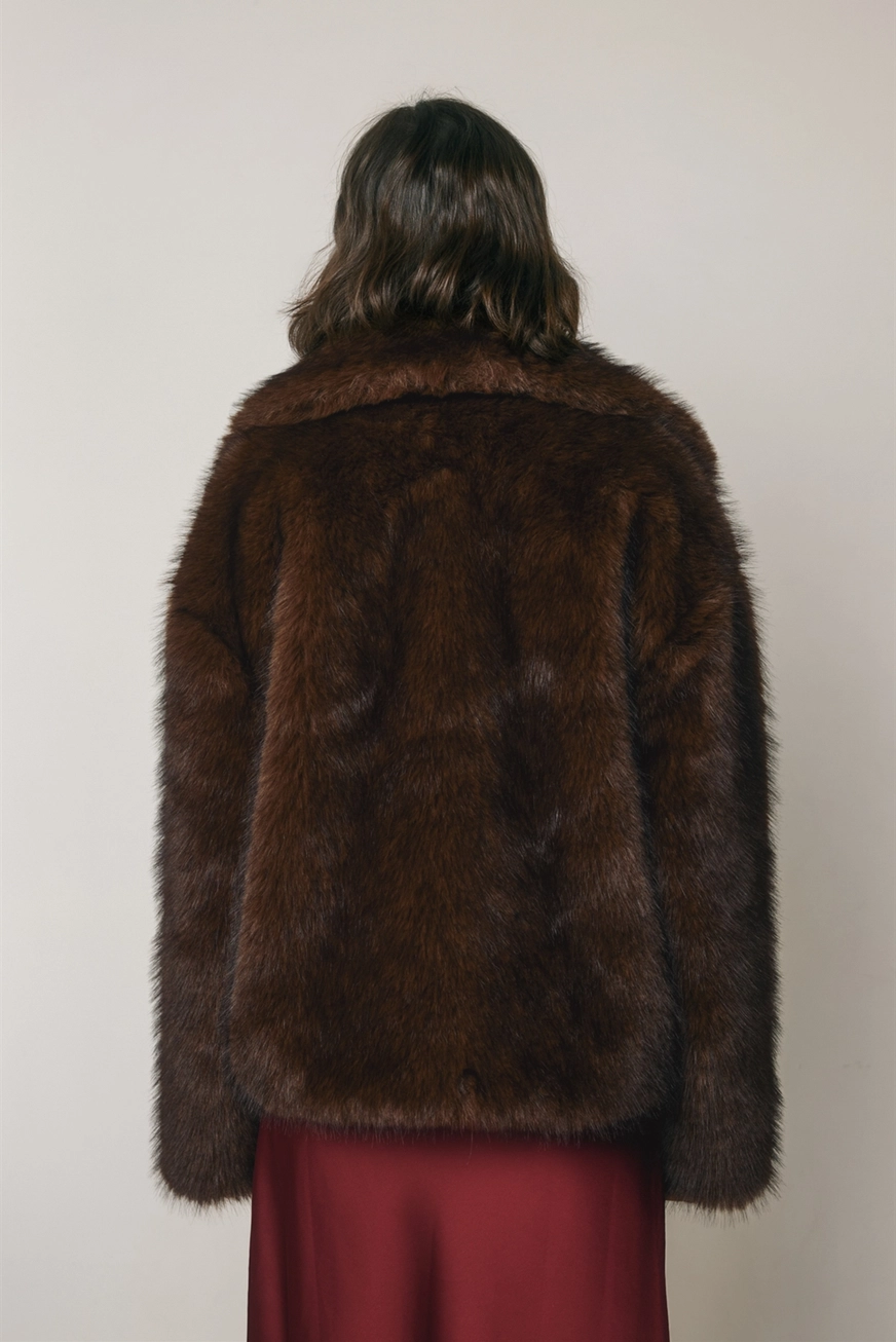 Wide Lapel Faux Fur Jacket