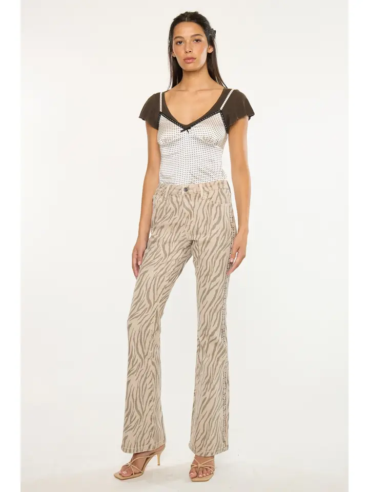 High Rise Flare Zebra Print Jeans