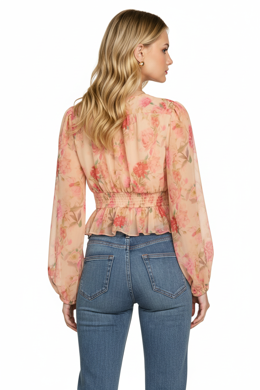 Peach Floral Peplum - Blonde White BG 2