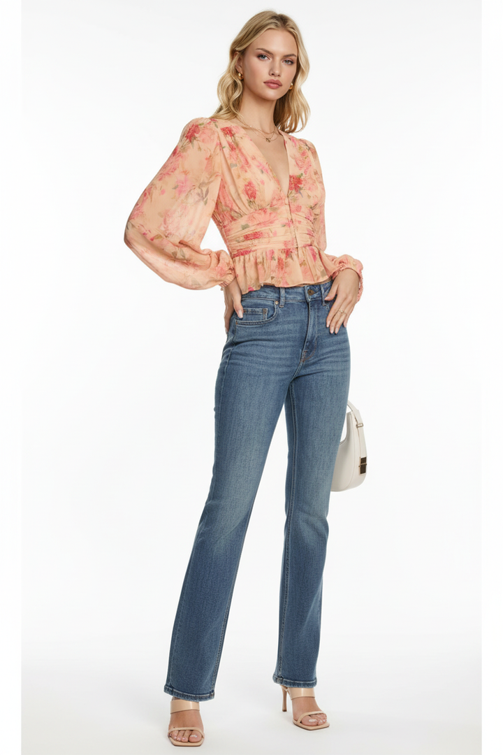 Peach Floral Peplum - Blonde White BG 4