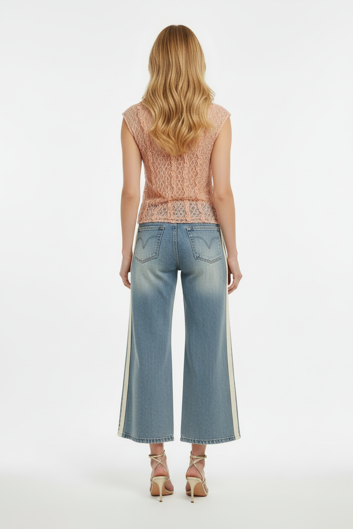 Peach Lace + Stripe Jeans - Back