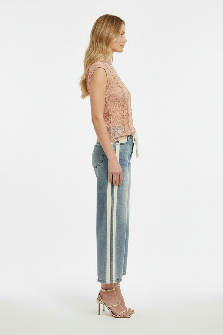 Peach Lace + Stripe Jeans - Side