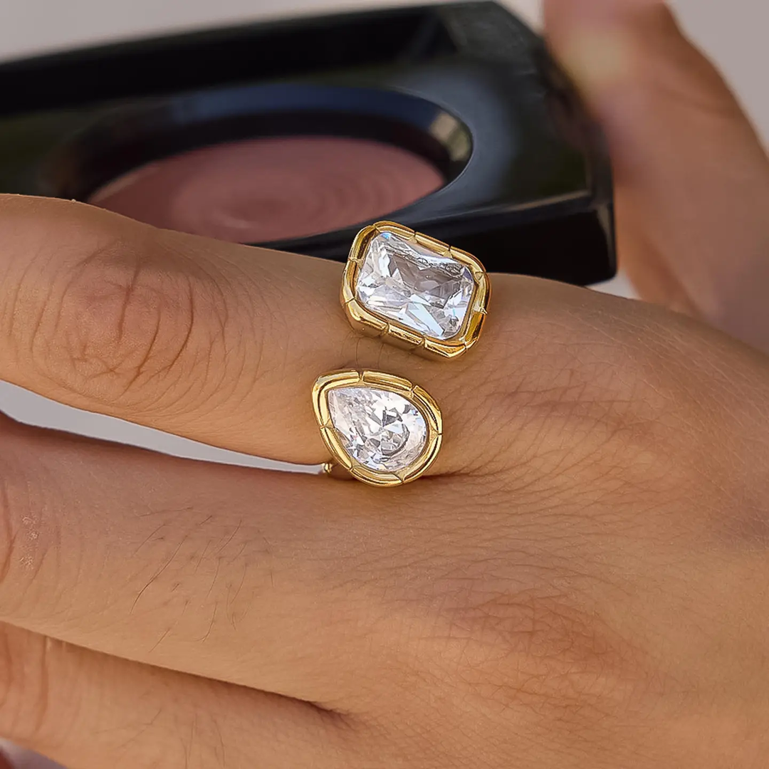 Serréa 18K Gold Plated Cz Adjustable Ring
