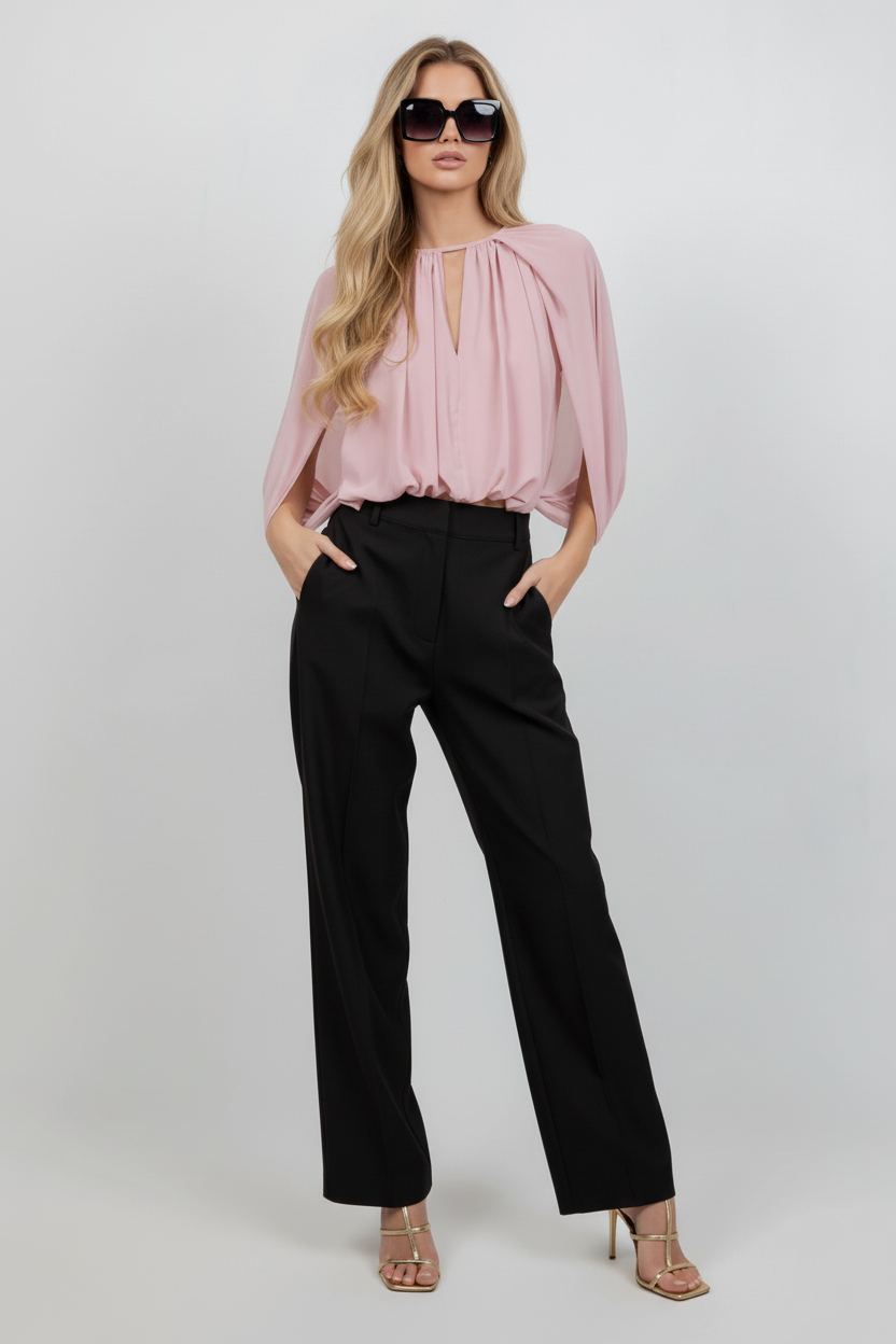 Pink Cape Blouse - Full Length