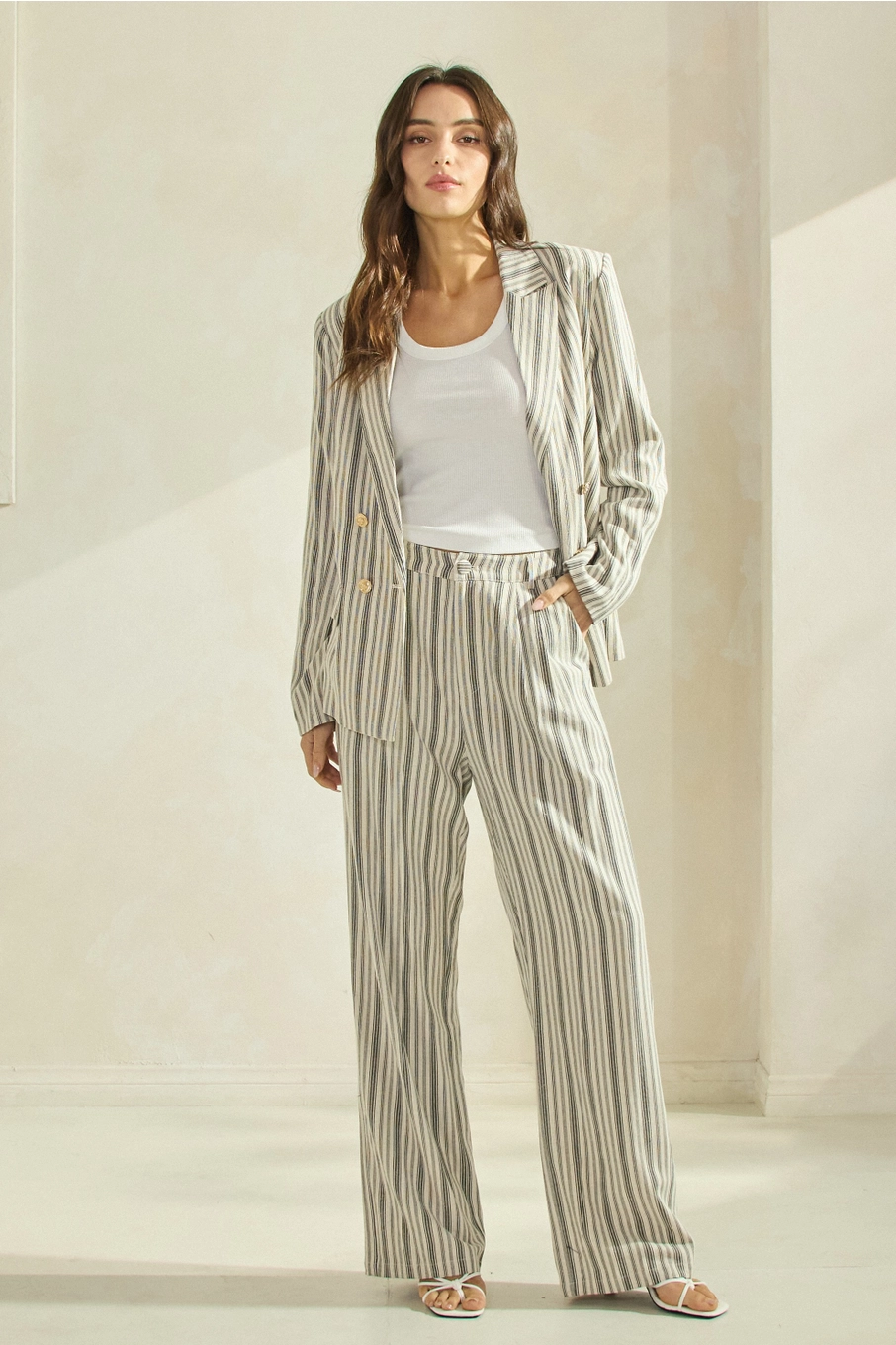 Striped Linen Blend Trouser Pants