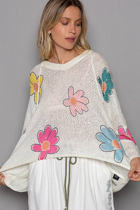 Cora Colorful Flower Print Hooded Sweater