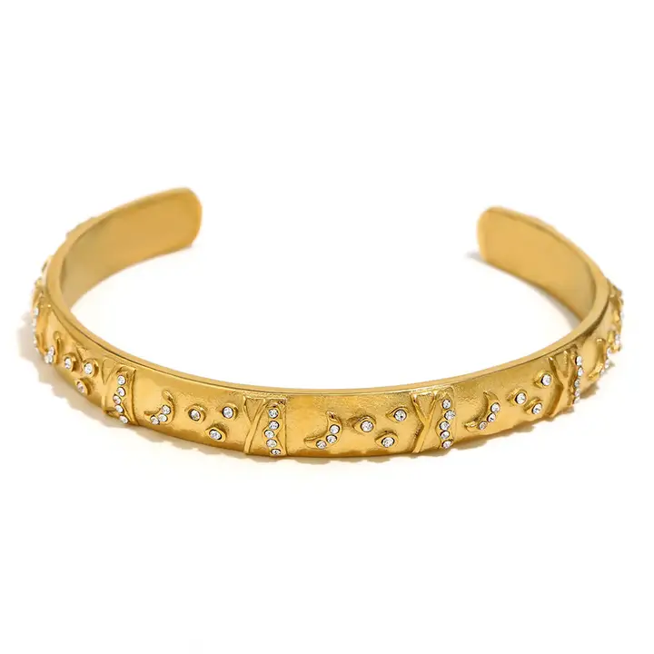 Tarot Style 18K Gold Plated Cuff Bangle