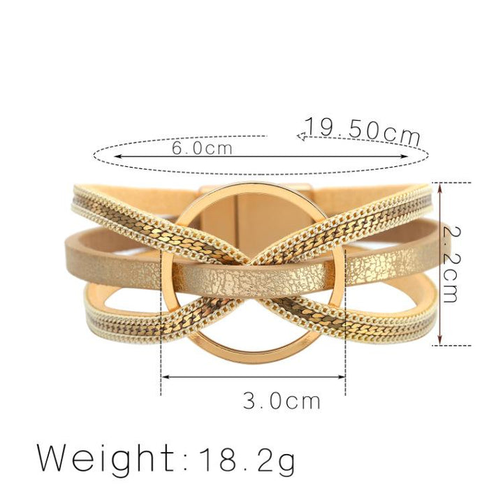 Magnetic Buckle Ring Charm Leather Bangle Bracelet(Beige only)