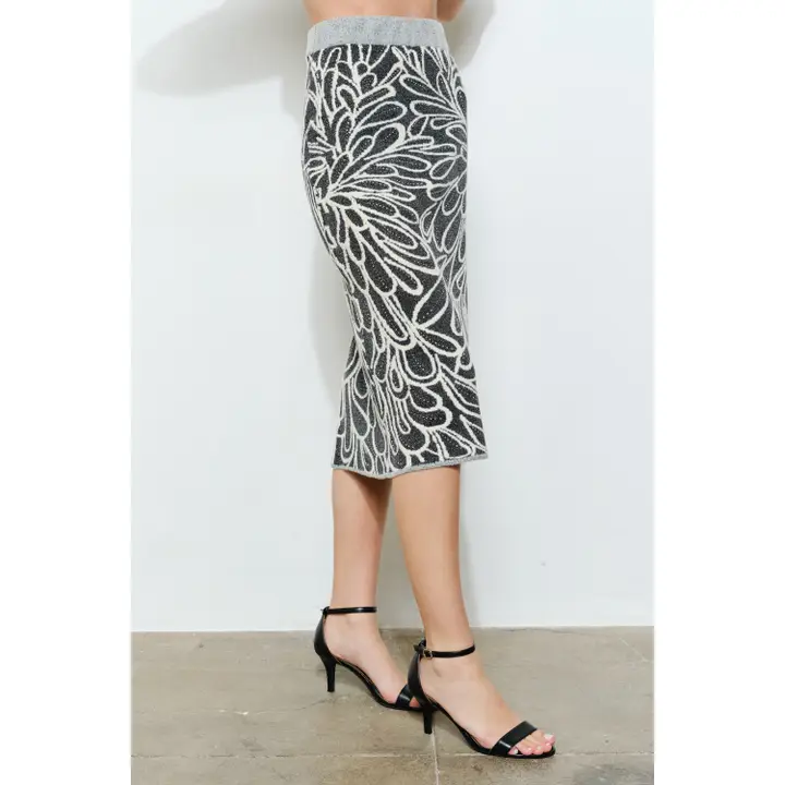 Glitter Detail Abstract Jacquard Knit Skirt
