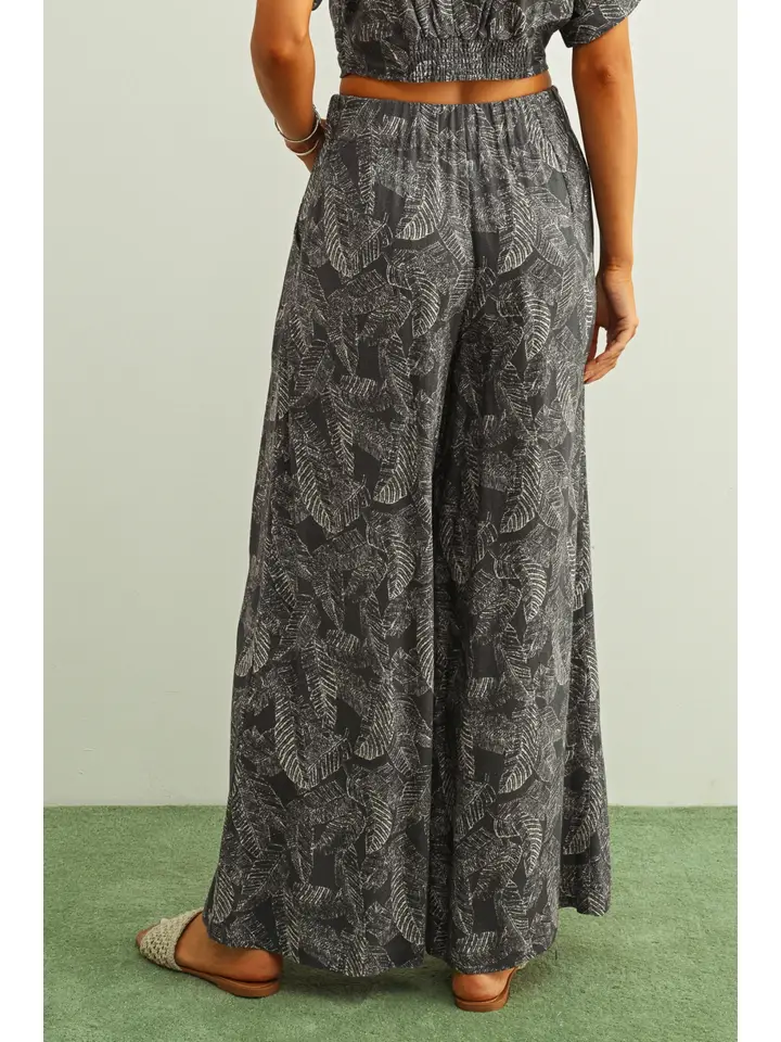 Leaf Print Faded Effect Pants