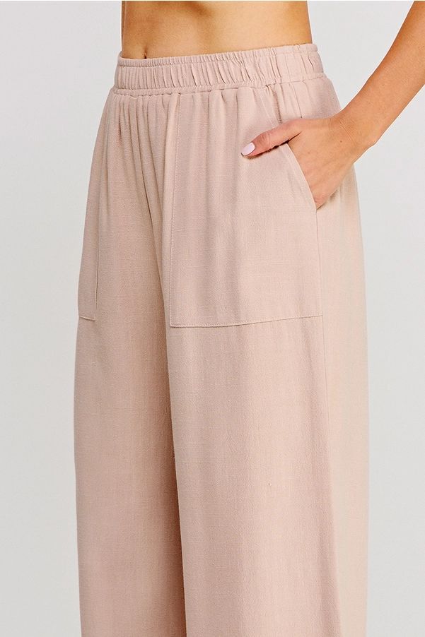 Soft Linen Blend Scallop Hem Elastic Waist Pant