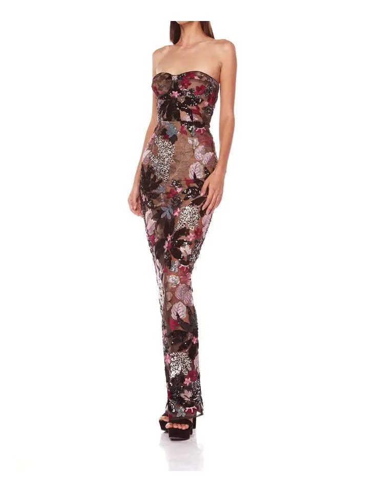Elegant Floral Sequin Embroidered Mesh Dress