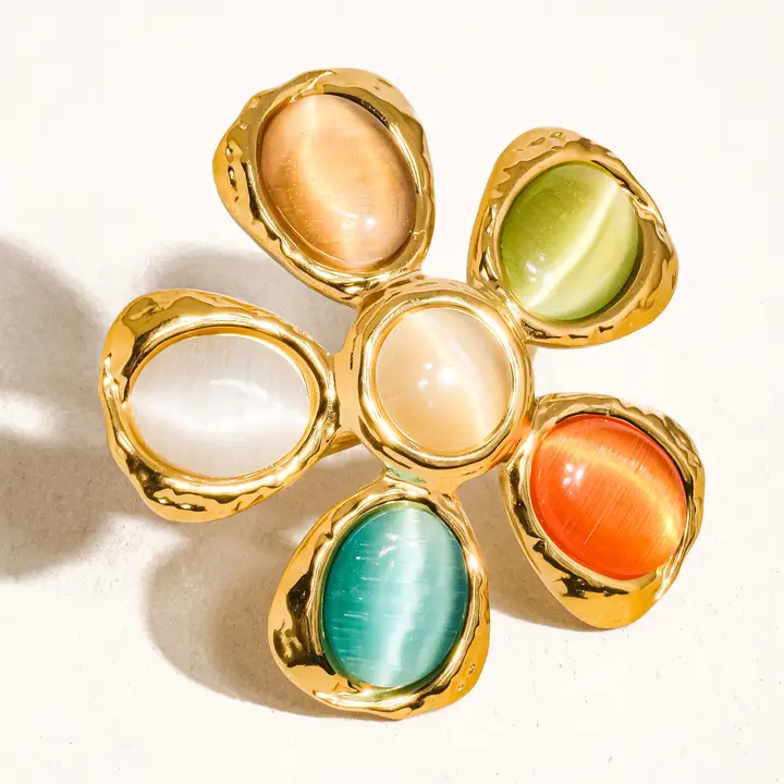 Stephane 18K Non-Tarnish Vintage Stone Floral Ring