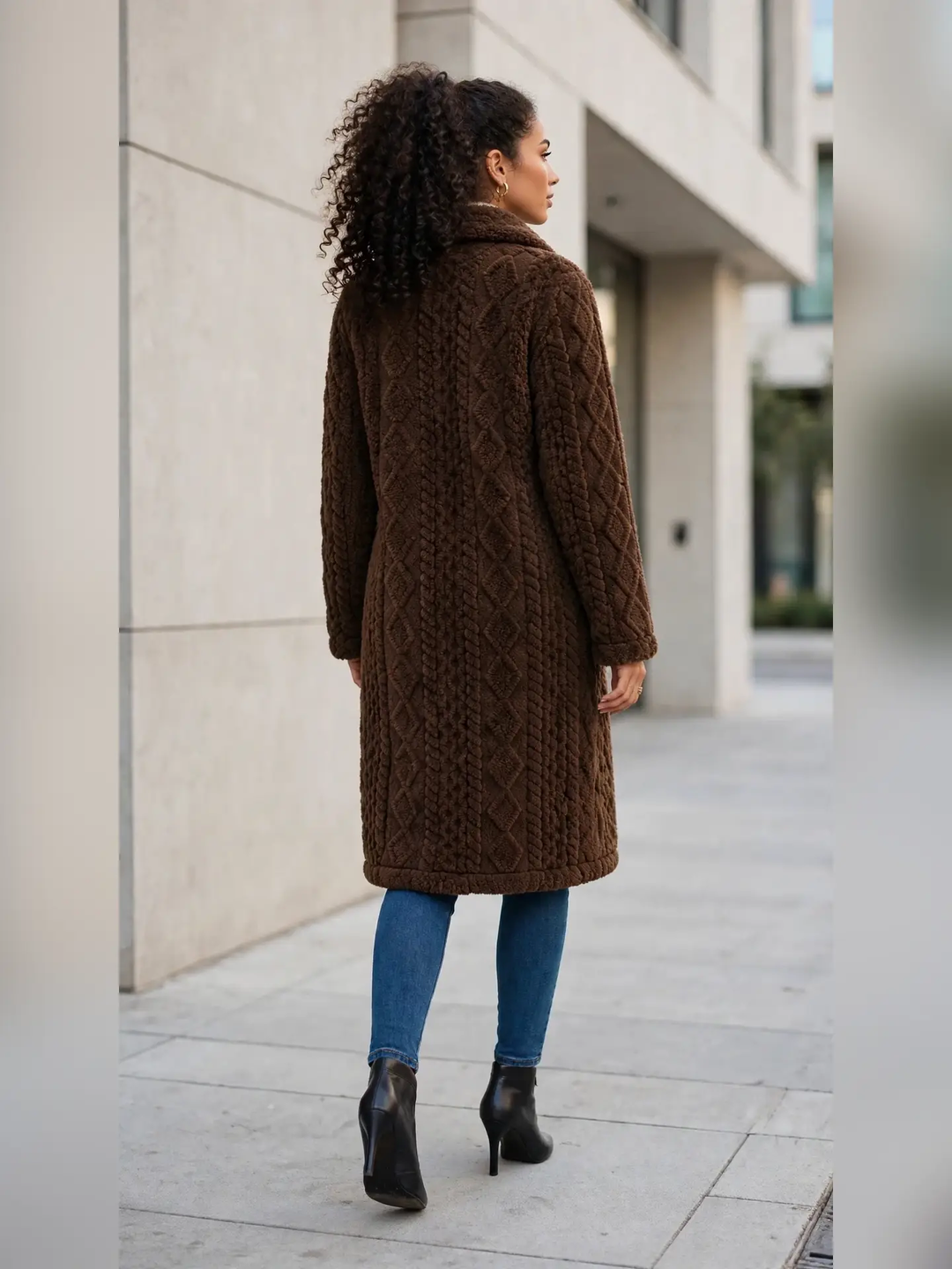 Quilted Sherpa Textured Knit Coat