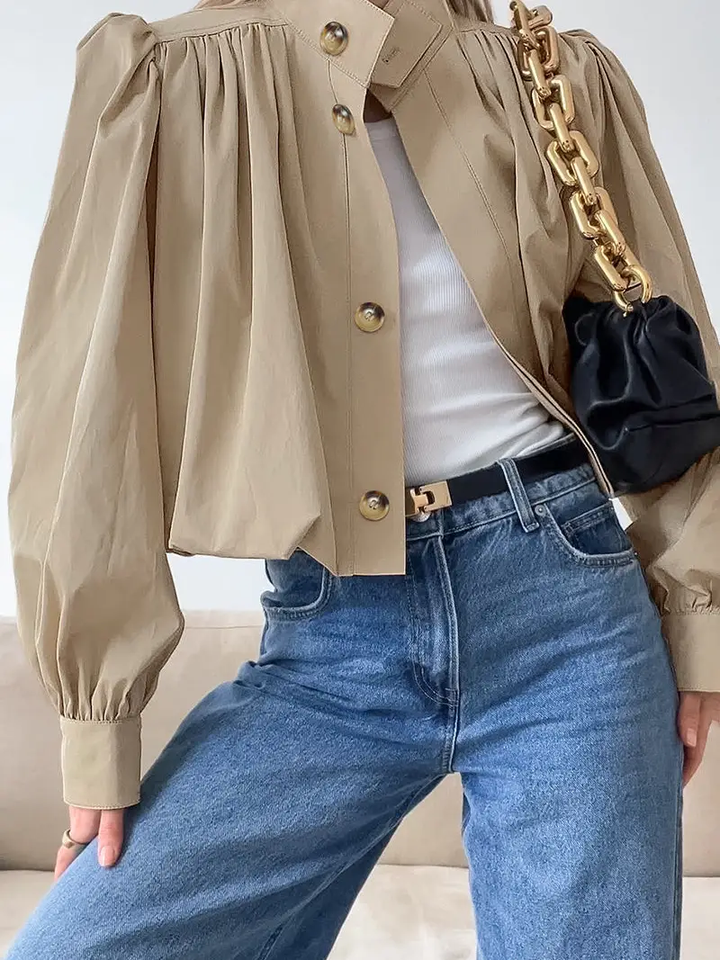 Cropped Buttoned Trench Coat