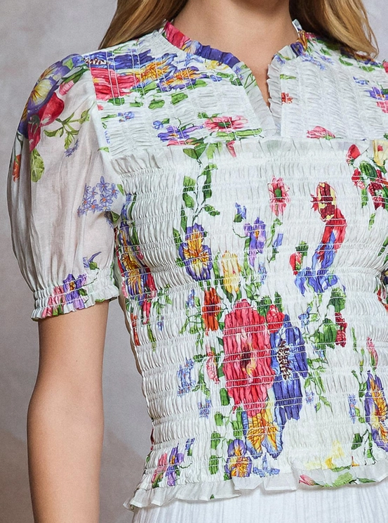 Floral Print Split Neck Top