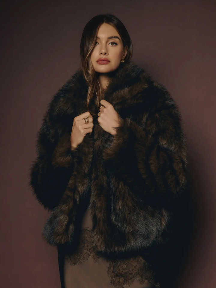 Wide Lapel Faux Fur Jacket