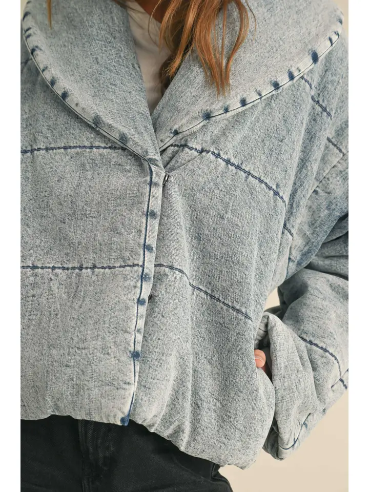 Quilted Tie To Close Denim Jacket
