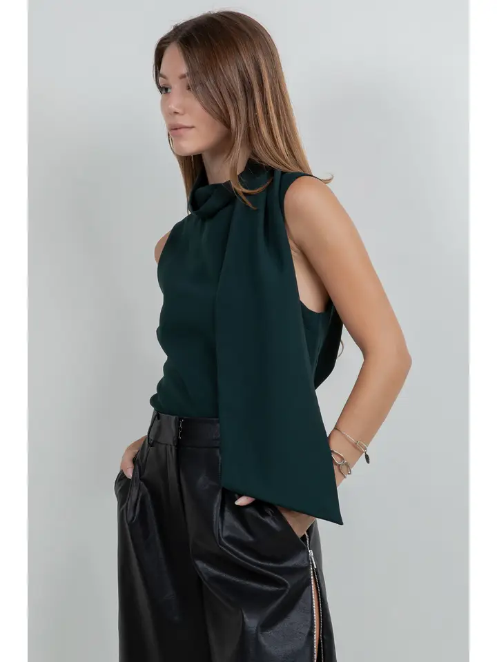 Aria Attached Scarf  Woven Top