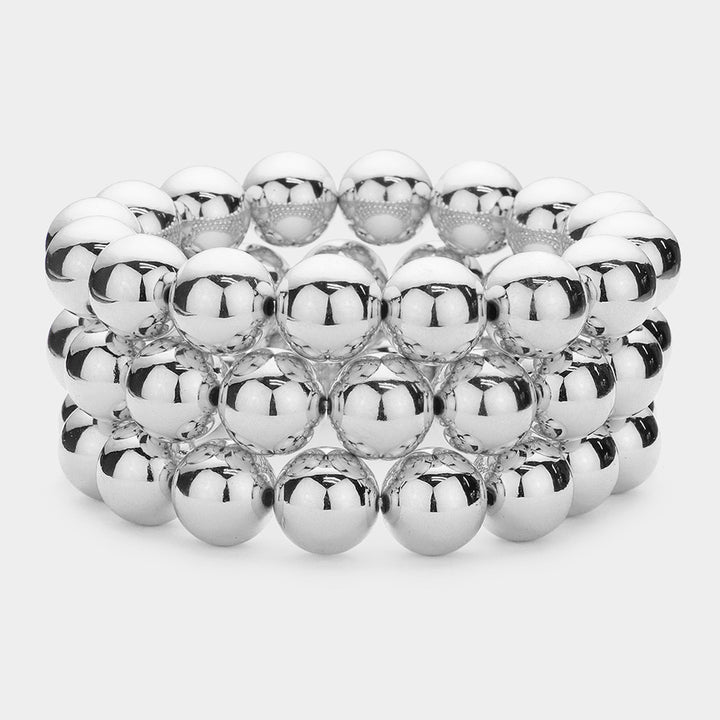 Chunky Metal Ball Multi Layered Stretch Bracelets