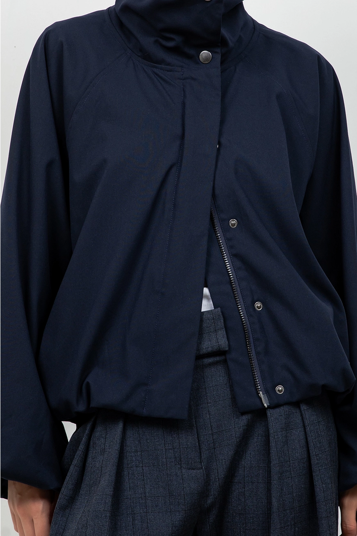 Soft Woven Funnel Neck Bomber Jacket