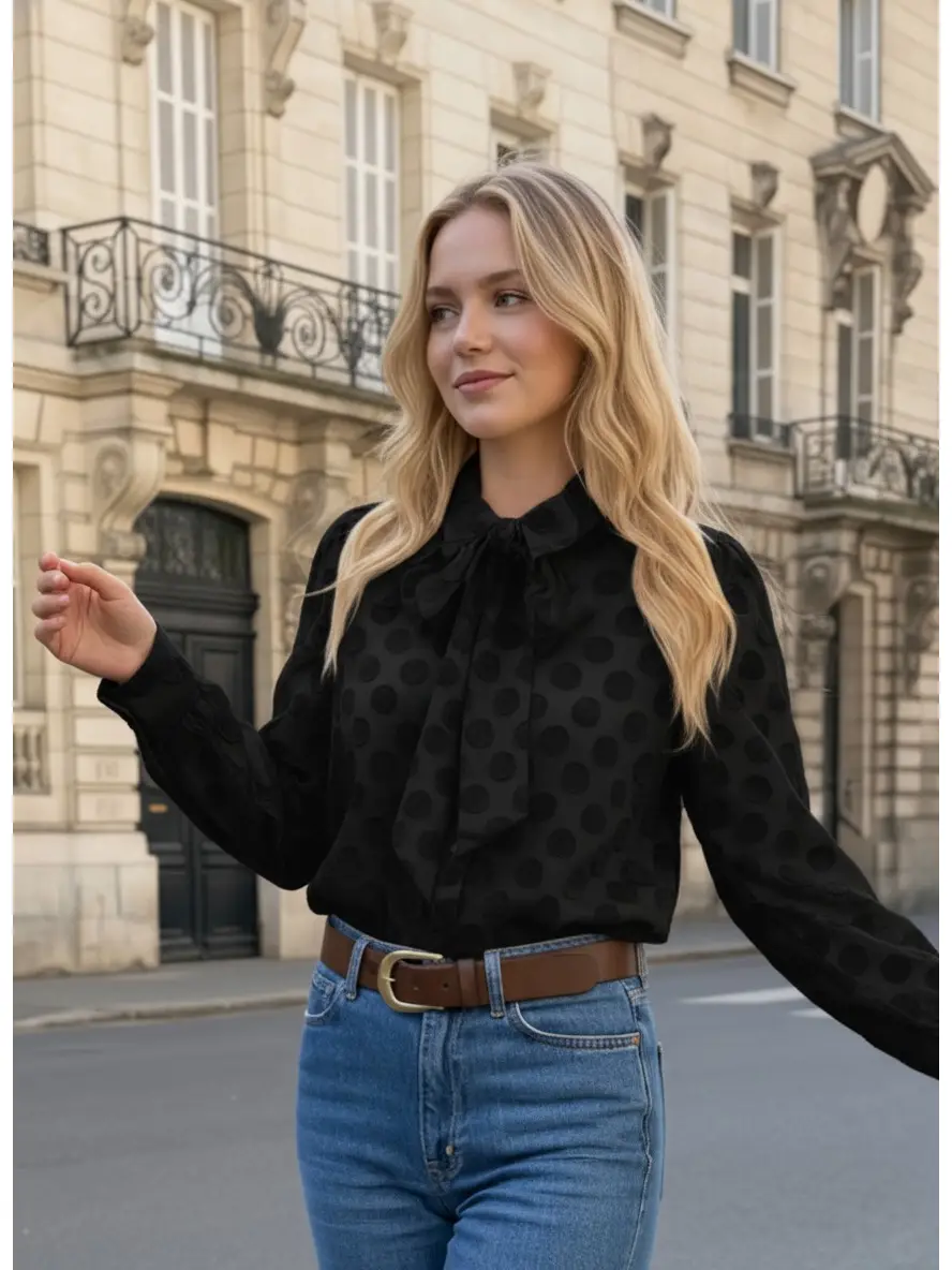 Tie Neck Polka Dot Pattern Blouse