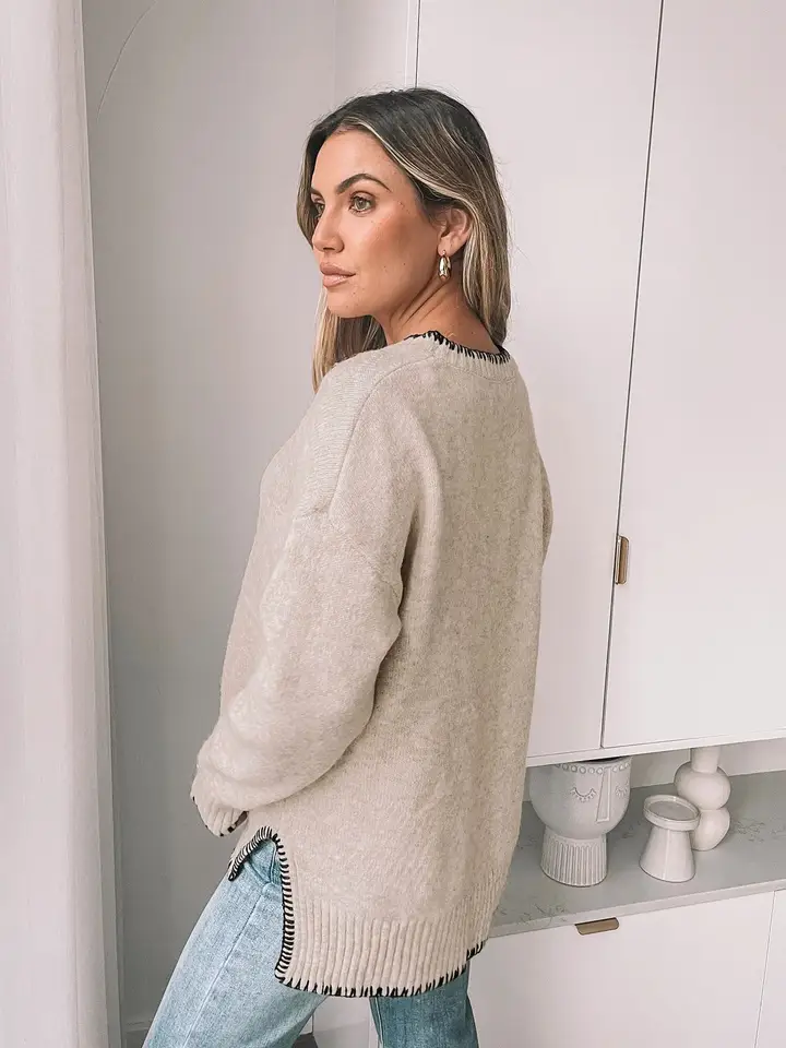 Knit Sweater with Contrast Trim