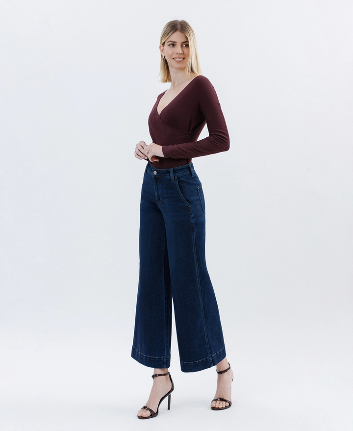 High Rise Ankle Wide Leg Jeans