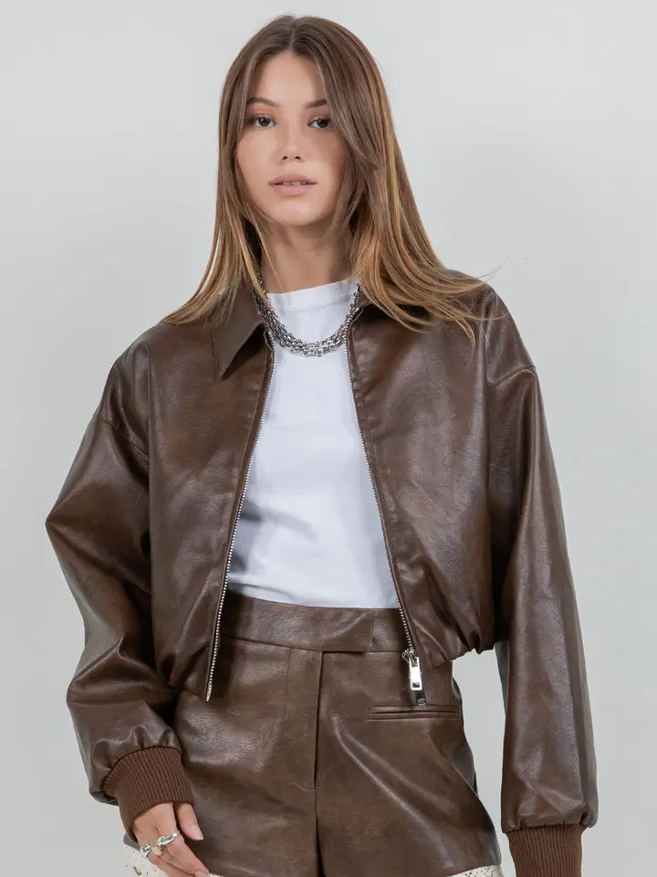Faux Leather Zip Up Moto Jacket