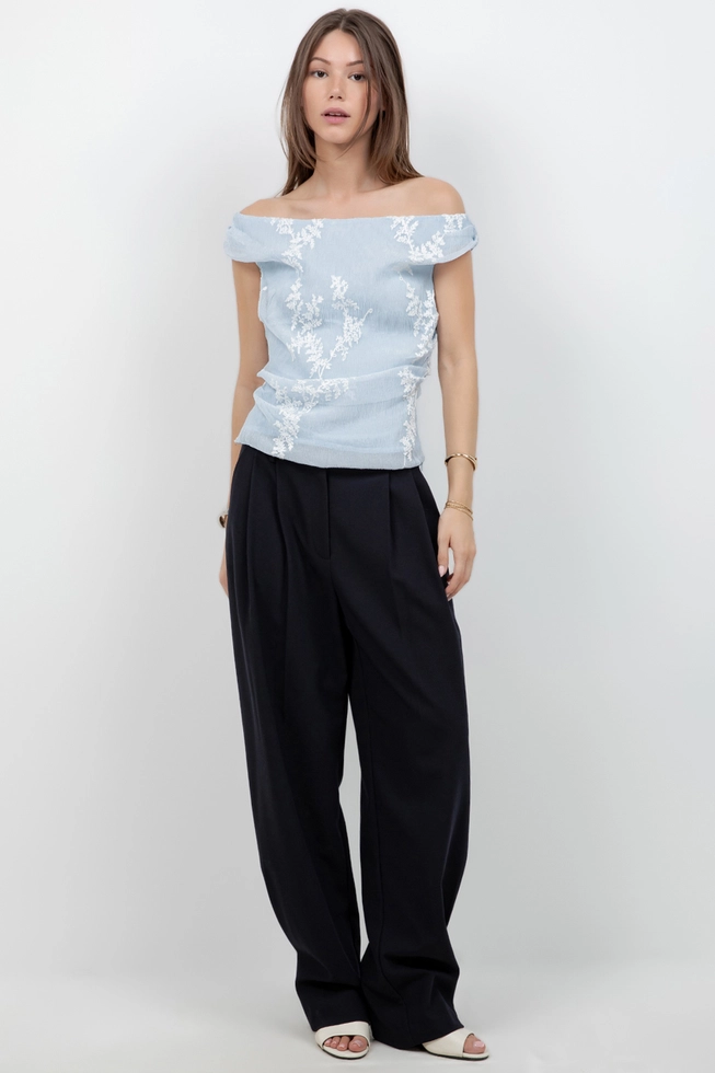 Embroidered Soft Woven Off Shoulder Blouse