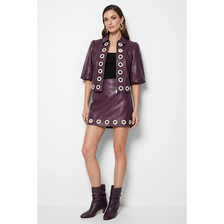 Vegan Leather Grommet Trim Jacket