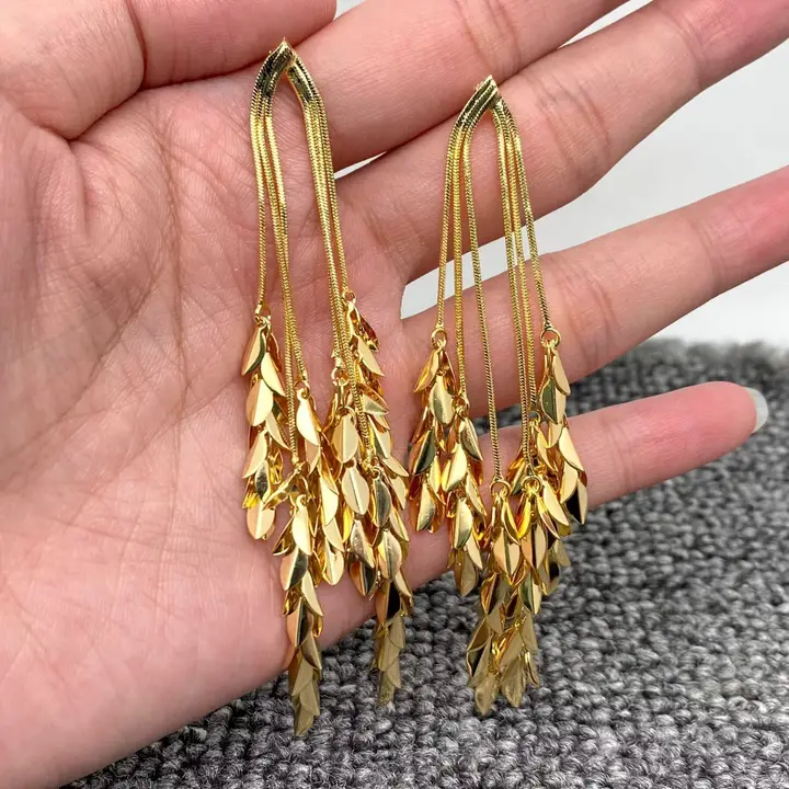 18K Gold Plated Leaf Fringe Earrings