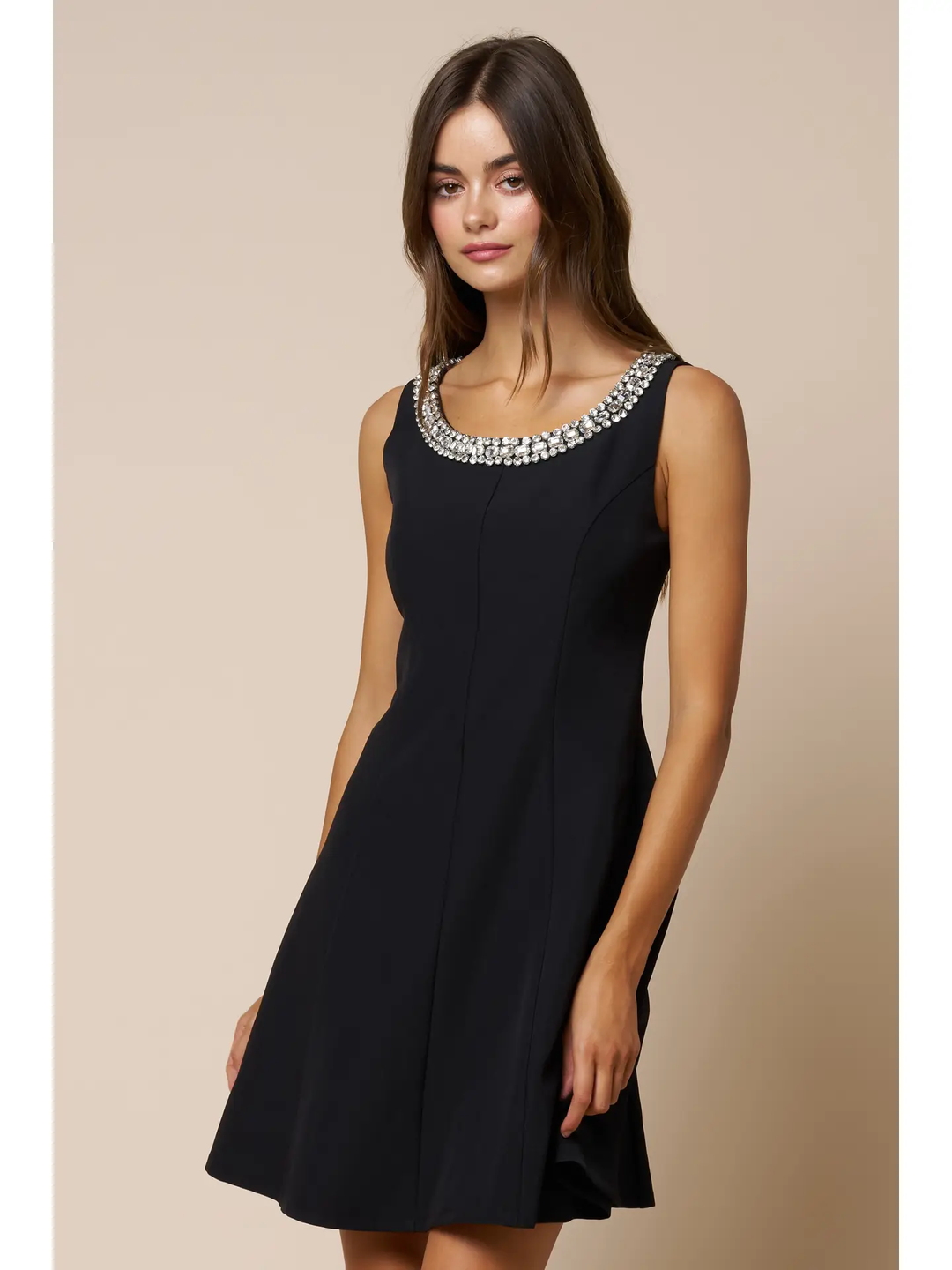 Jeweled Neckline Fit & Flare Mini Dress