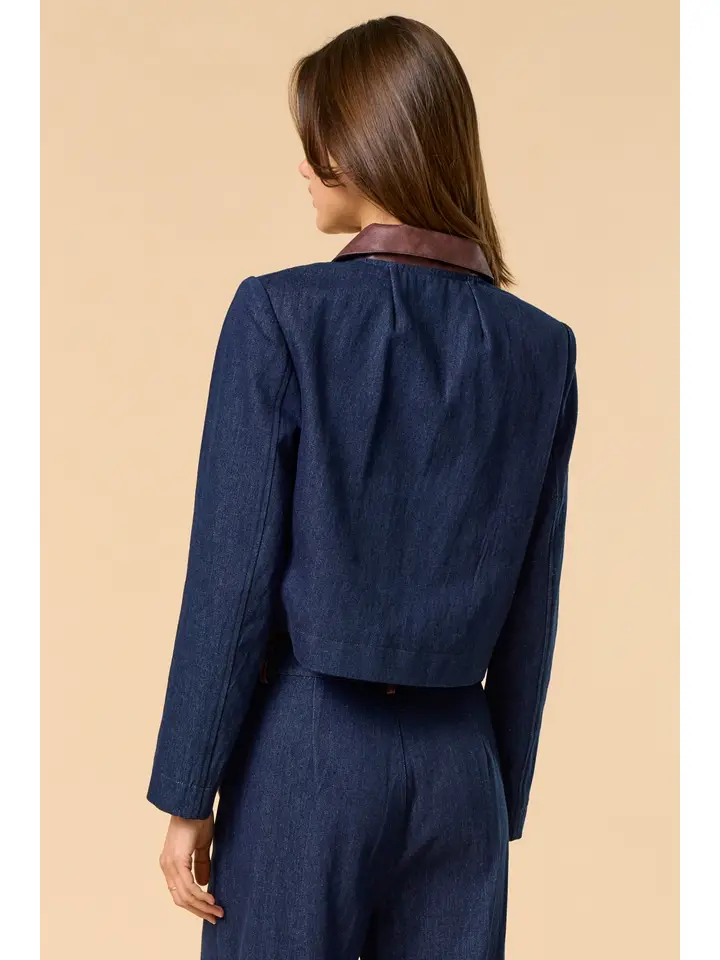 Denim Button Down Jacket with Contrast