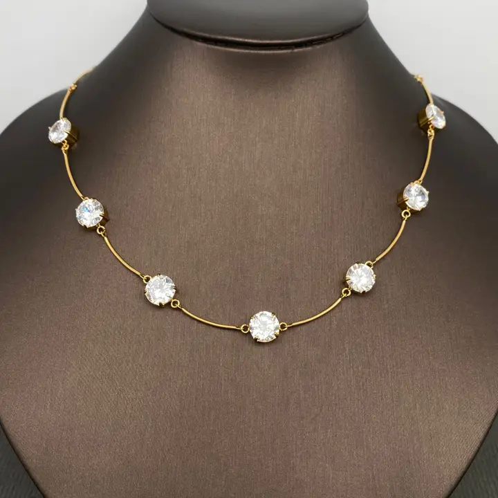Zircon Linked 18K Gold Plated Necklace