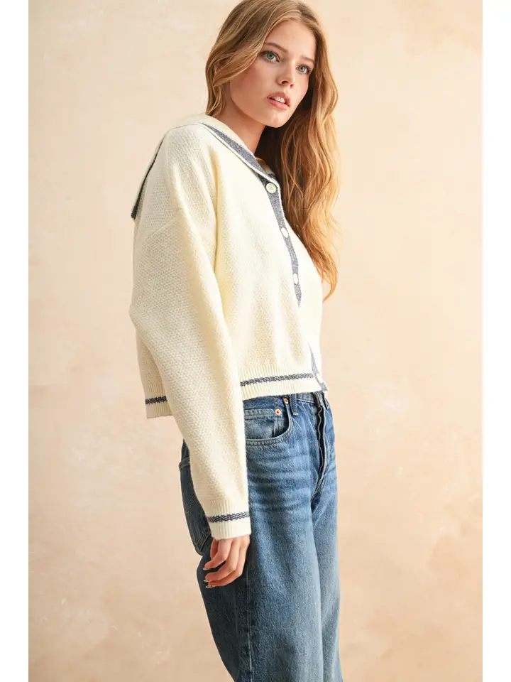Color Contrast Sailor Style Sweater Cardigan