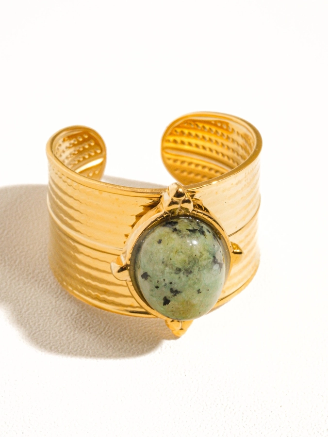Oasis 18K Gold Non Tarnish Stone Bold Adjustable Ring