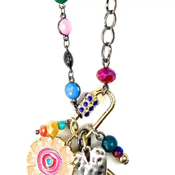 Dot Chain Necklace with Peace Sign & Mixed Charms